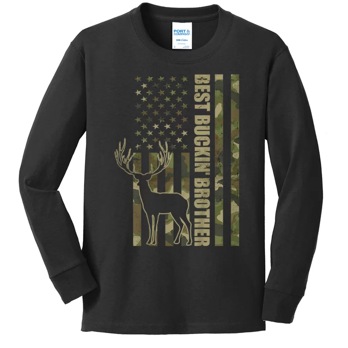 Best Buckin Brother Camo American Flag Kids Long Sleeve Shirt