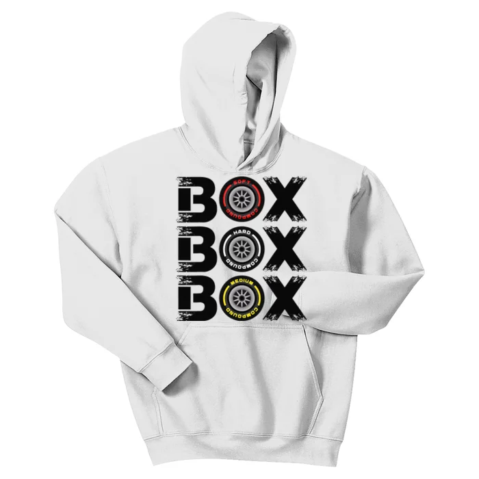 Box Box Box F1 Tyre Compound V2 Design Car Lover Kids Hoodie