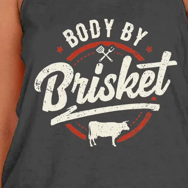 Body By Brisket Backyard Cookout BBQ Grill Women's Knotted Racerback Tank