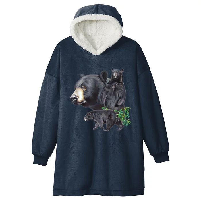 Black Bears Hooded Wearable Blanket