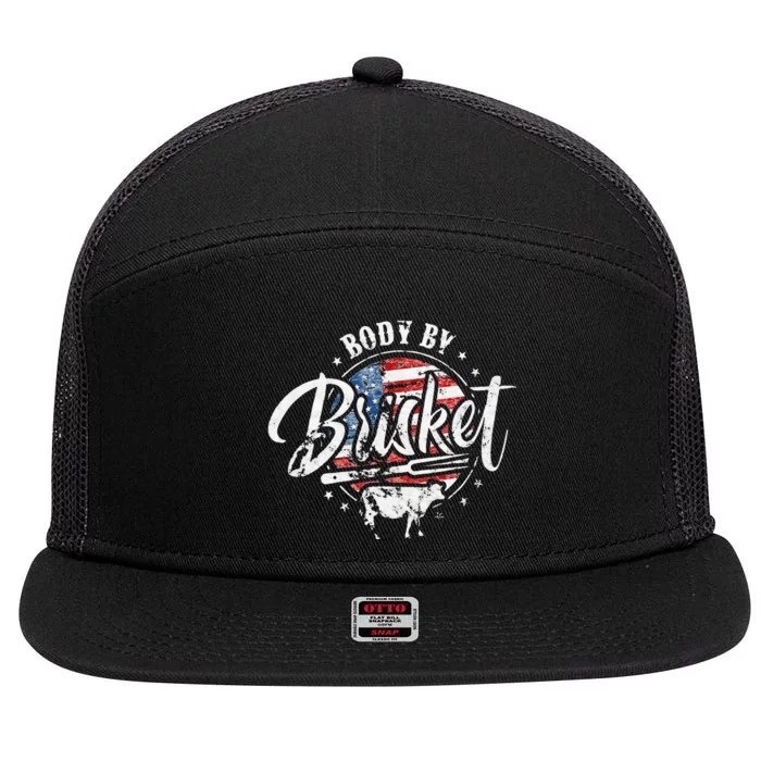 Body By Brisket USA Flag Patriotic Barbeque 4th Of July 7 Panel Mesh Trucker Snapback Hat