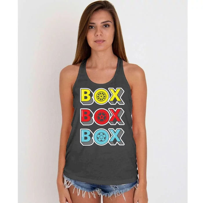 Box Box Box Retro Vintage Racing Women's Knotted Racerback Tank