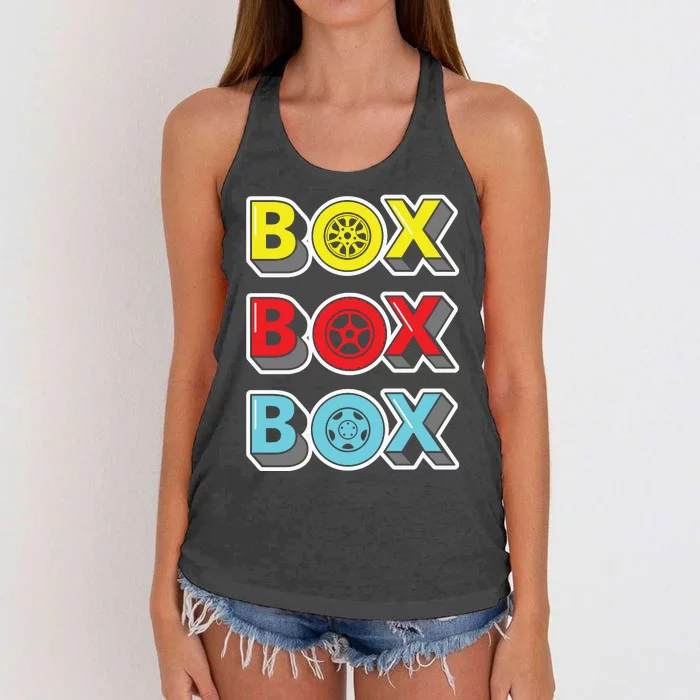 Box Box Box Retro Vintage Racing Women's Knotted Racerback Tank