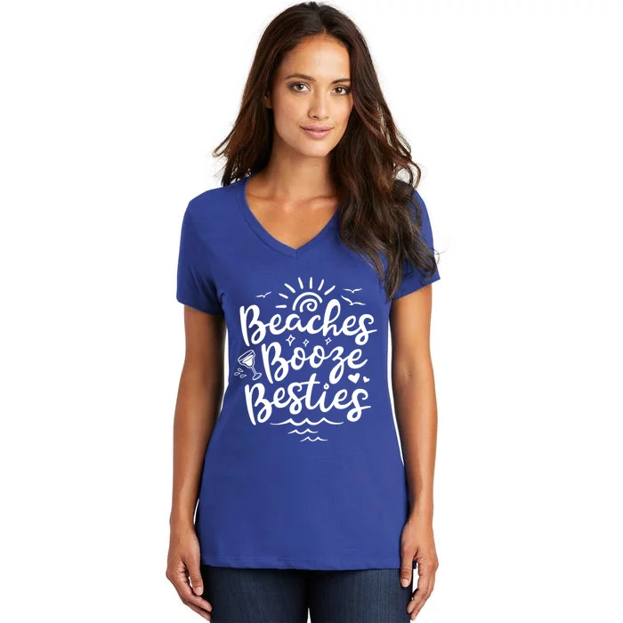 Beaches Booze Besties Summer Best Friend Vacation Gift Women's V-Neck T-Shirt