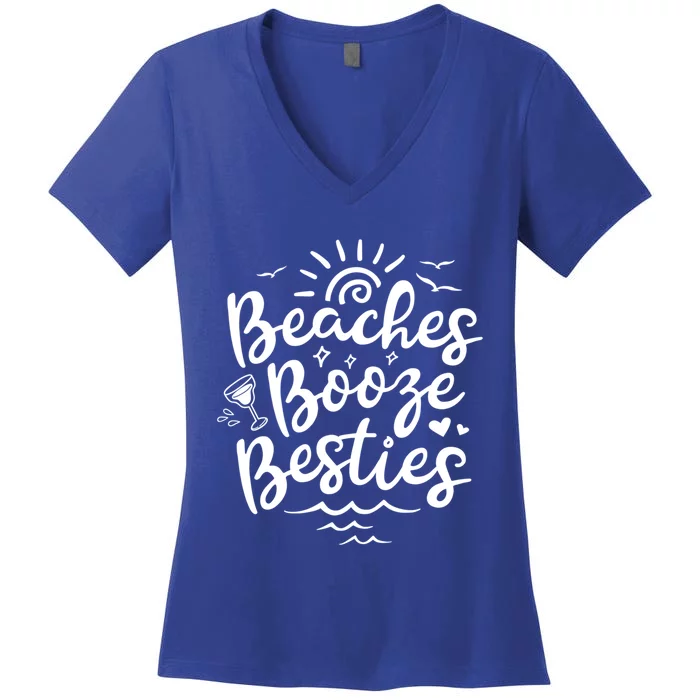 Beaches Booze Besties Summer Best Friend Vacation Gift Women's V-Neck T-Shirt