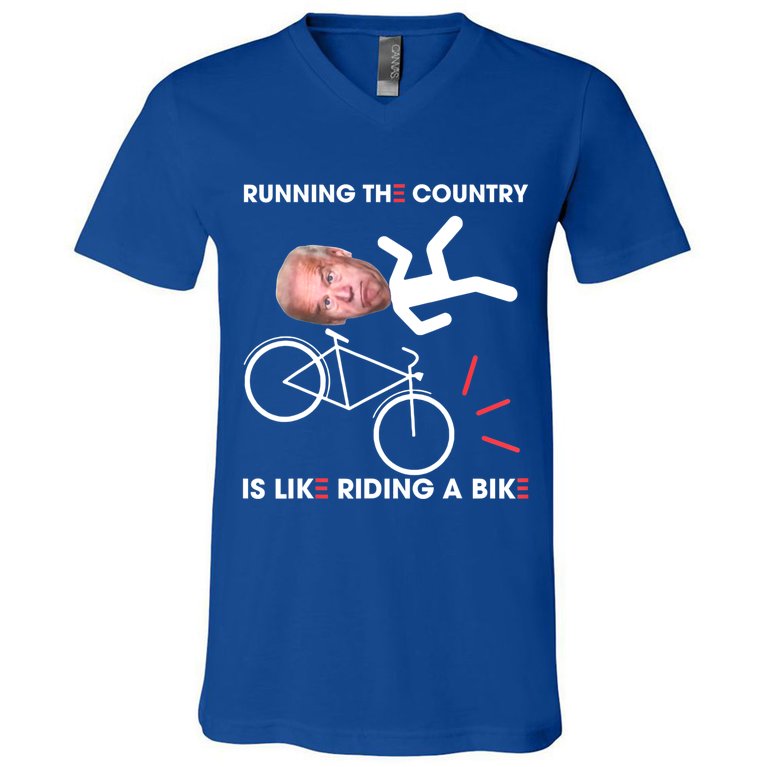 Biden Bike Bicycle Running The Country Is Like Riding A Bike V-Neck T-Shirt