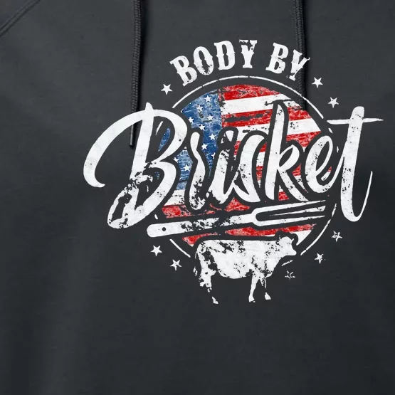 Body By Brisket USA Flag Patriotic Barbeque 4th Of July Performance Fleece Hoodie