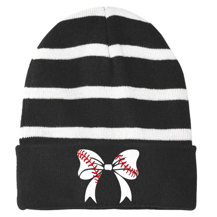 Baseball Bow Baseball Mom Mothers Day Women Baseball Mama Striped Beanie with Solid Band