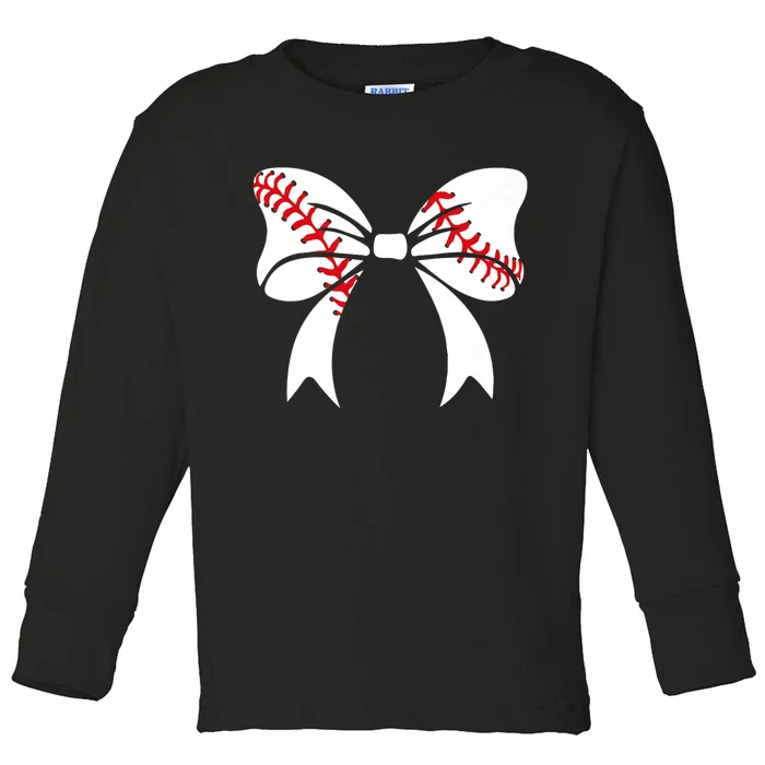 Baseball Bow Baseball Mom Mothers Day Women Baseball Mama Toddler Long Sleeve Shirt