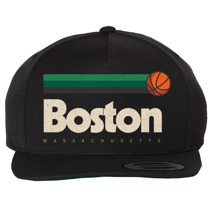 Boston Basketball BBall Massachusetts Green Retro Boston Wool Snapback Cap