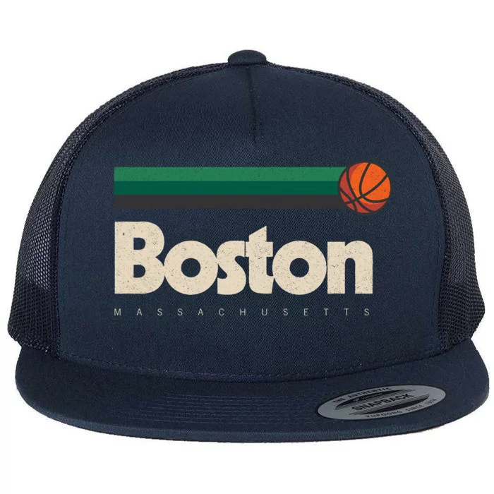 Boston Basketball BBall Massachusetts Green Retro Boston Flat Bill Trucker Hat