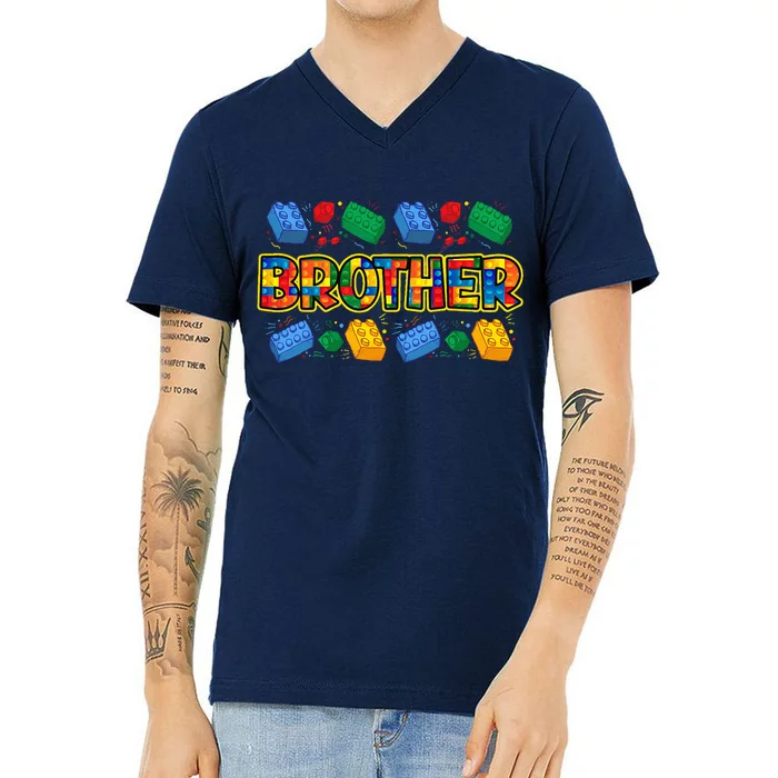 Brother Brick Builder Master Builder Blocks Building V-Neck T-Shirt