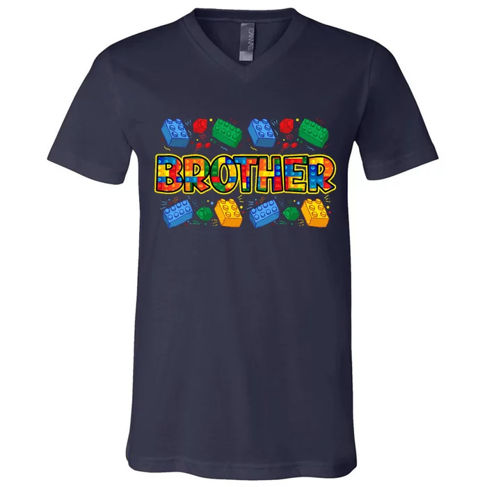 Brother Brick Builder Master Builder Blocks Building V-Neck T-Shirt