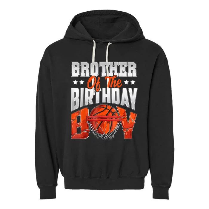 Brother Basketball Birthday Boy Family Baller Bday Party Garment-Dyed Fleece Hoodie