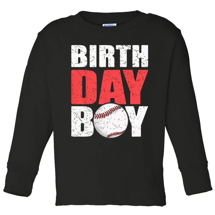 Birthday Baseball Batter Catcher Pitcher Baseball Theme Toddler Long Sleeve Shirt