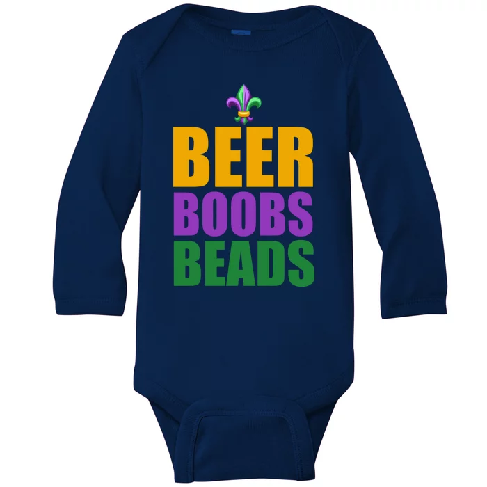 Beer Boobs Beads Mardi Gras Celebration Baby Long Sleeve Bodysuit