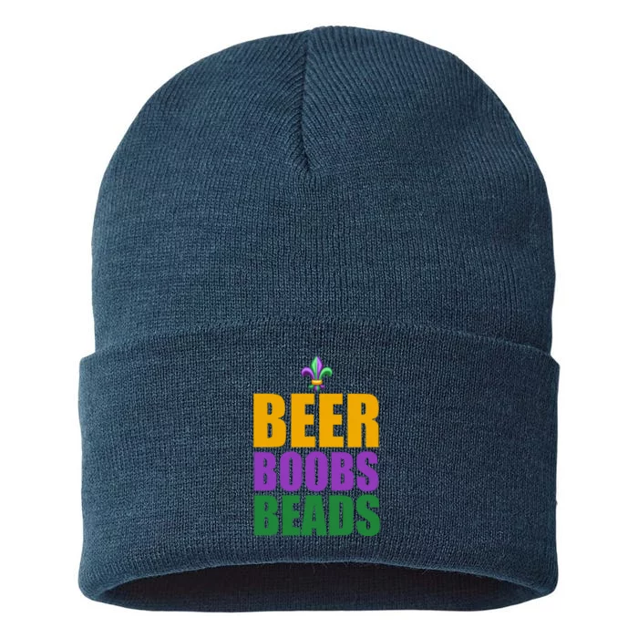 Beer Boobs Beads Mardi Gras Celebration Sustainable Knit Beanie