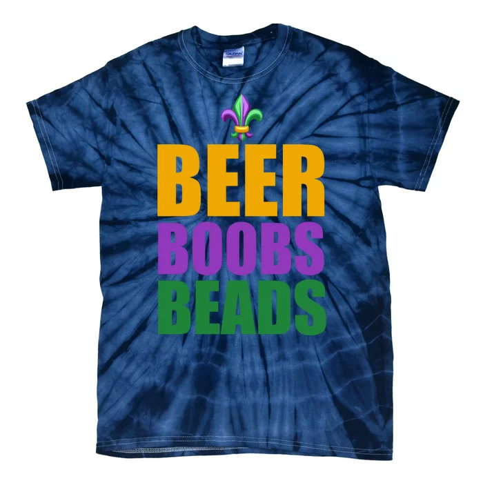 Beer Boobs Beads Mardi Gras Celebration Tie-Dye T-Shirt