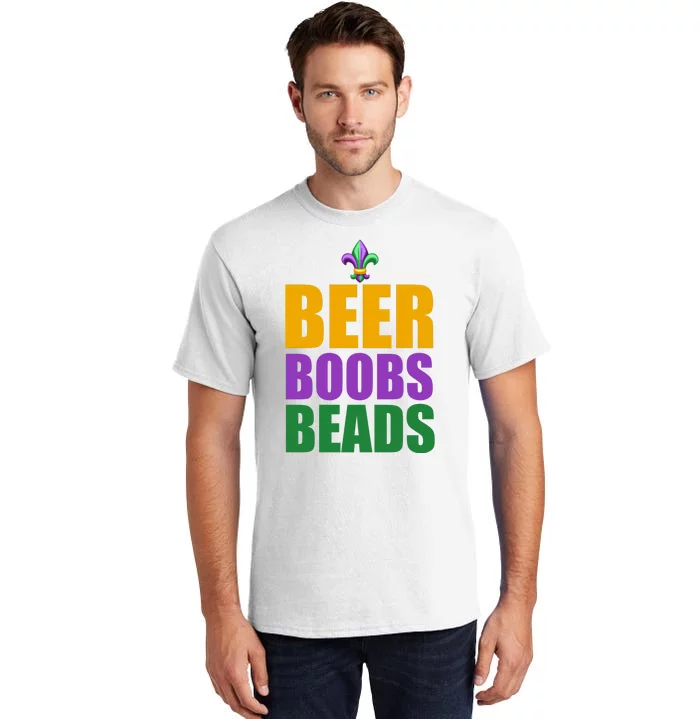 Beer Boobs Beads Mardi Gras Celebration Tall T-Shirt