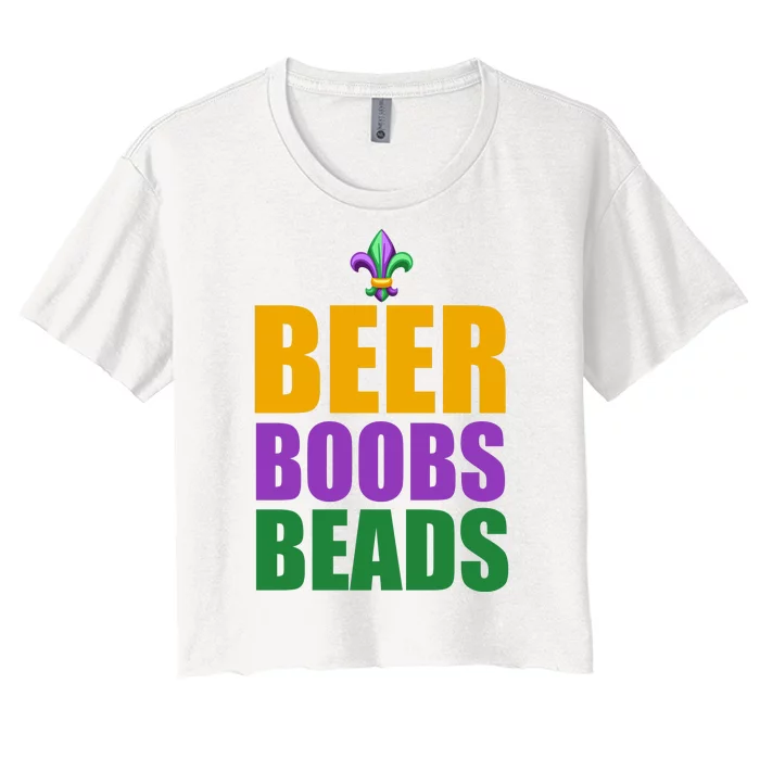 Beer Boobs Beads Mardi Gras Celebration Women's Crop Top Tee