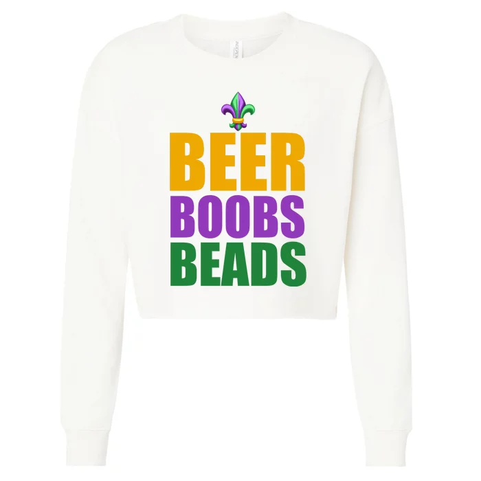 Beer Boobs Beads Mardi Gras Celebration Cropped Pullover Crew