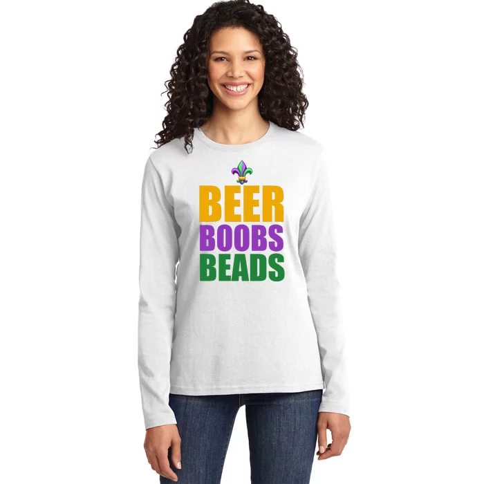 Beer Boobs Beads Mardi Gras Celebration Ladies Long Sleeve Shirt