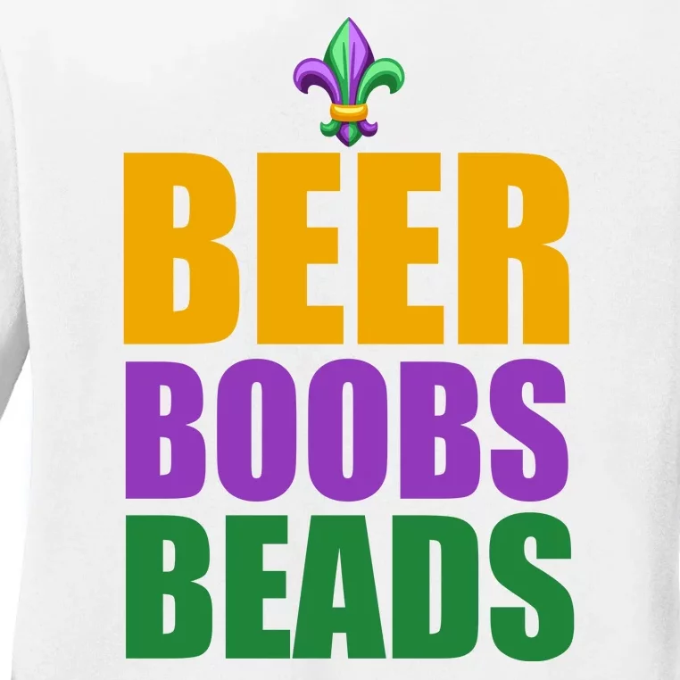 Beer Boobs Beads Mardi Gras Celebration Ladies Long Sleeve Shirt