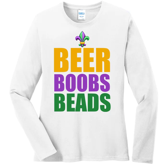 Beer Boobs Beads Mardi Gras Celebration Ladies Long Sleeve Shirt