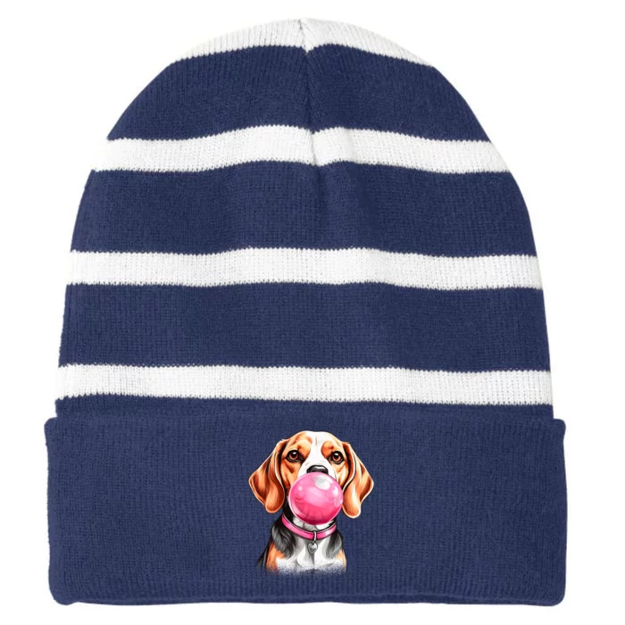 Beagle Bubblegum Striped Beanie with Solid Band