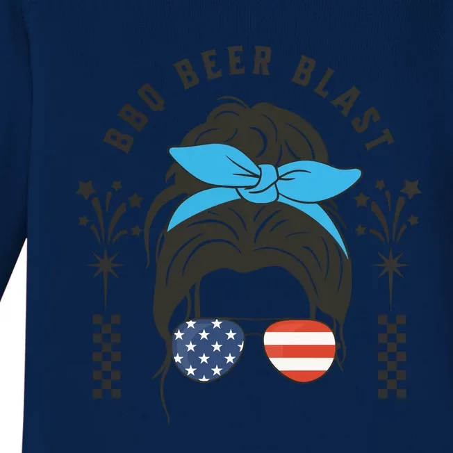 Bbq Beer Blast 4th Of July Baby Long Sleeve Bodysuit