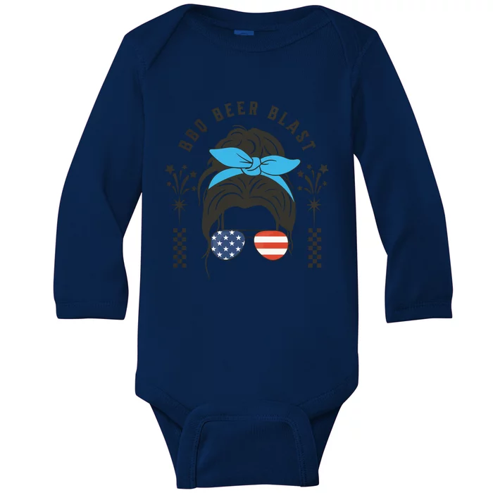 Bbq Beer Blast 4th Of July Baby Long Sleeve Bodysuit