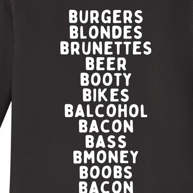 Beers Burgers Blondes Baby Long Sleeve Bodysuit