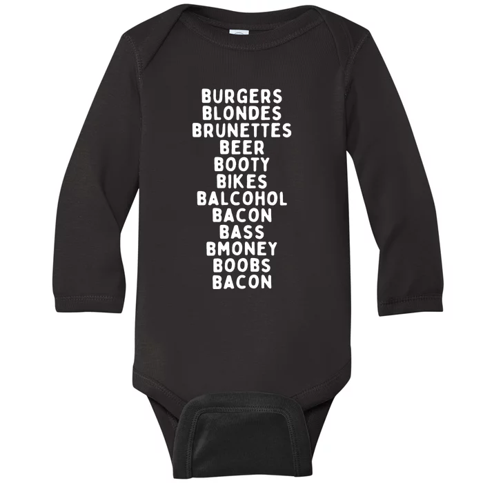 Beers Burgers Blondes Baby Long Sleeve Bodysuit