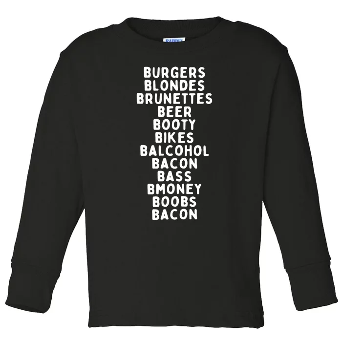 Beers Burgers Blondes Toddler Long Sleeve Shirt