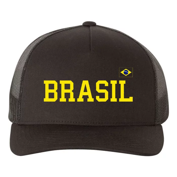 Brazil Brasil Brazilian Flag Green Yupoong Adult 5-Panel Trucker Hat