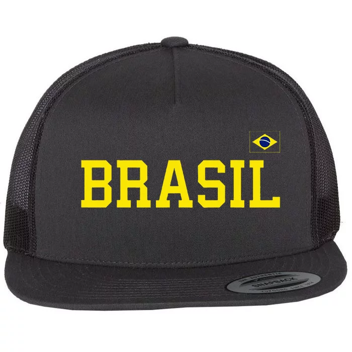 Brazil Brasil Brazilian Flag Green Flat Bill Trucker Hat