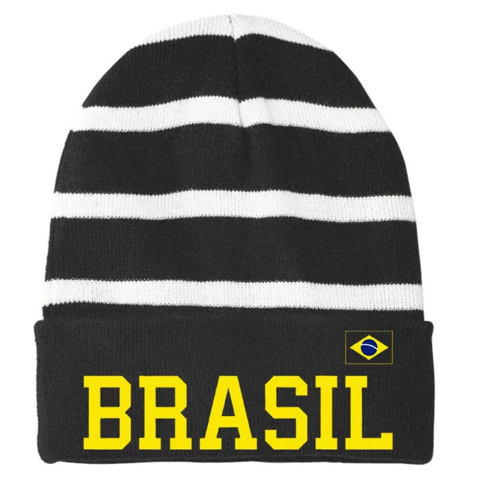 Brazil Brasil Brazilian Flag Green Striped Beanie with Solid Band