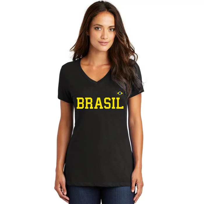 Brazil Brasil Brazilian Flag Green Women's V-Neck T-Shirt