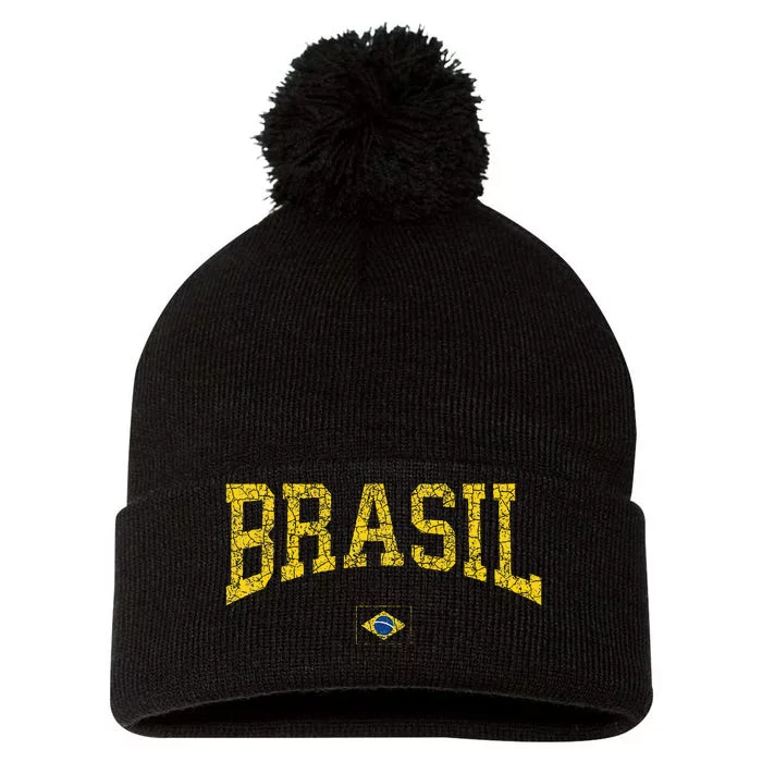 Brazil Brasil Brazilian Flag Green Pom Pom 12in Knit Beanie