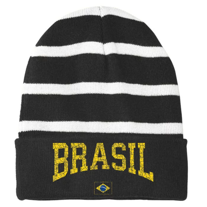 Brazil Brasil Brazilian Flag Green Striped Beanie with Solid Band