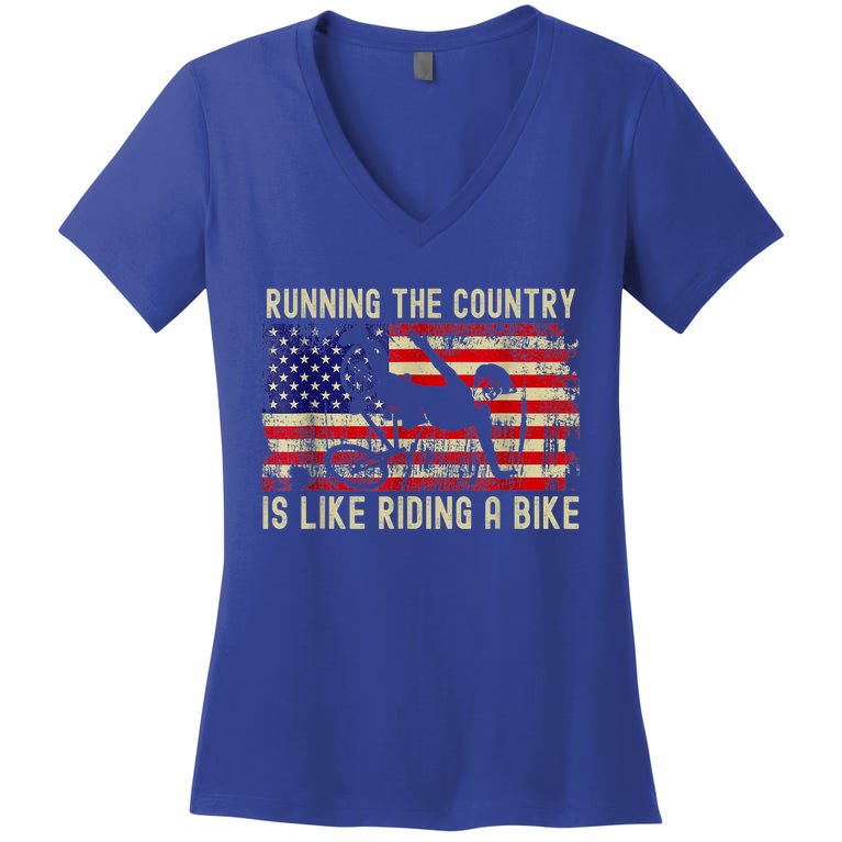 Biden Bike Bicycle Running The Country Is Like Riding A Bike Women's V-Neck T-Shirt