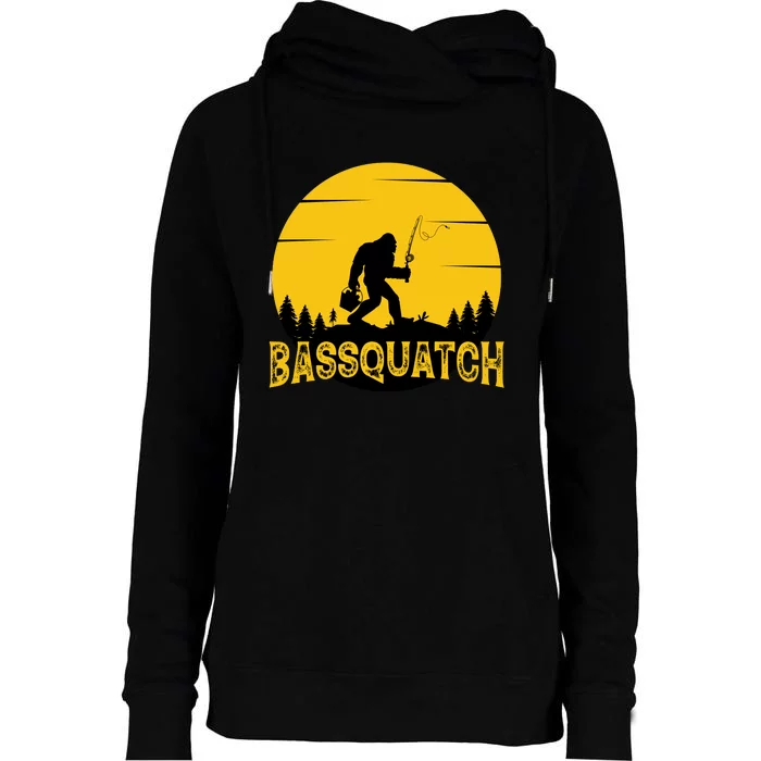 Bassquatch Bigfoot Bass Fishing Womens Funnel Neck Pullover Hood