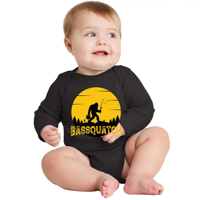 Bassquatch Bigfoot Bass Fishing Baby Long Sleeve Bodysuit