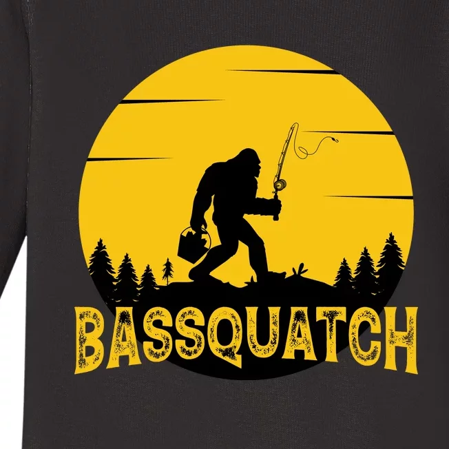 Bassquatch Bigfoot Bass Fishing Baby Long Sleeve Bodysuit