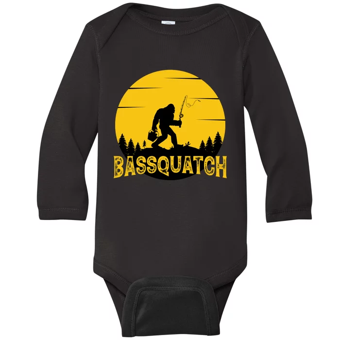 Bassquatch Bigfoot Bass Fishing Baby Long Sleeve Bodysuit