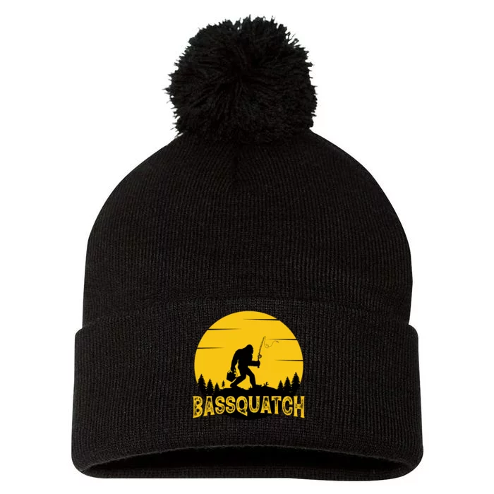 Bassquatch Bigfoot Bass Fishing Pom Pom 12in Knit Beanie