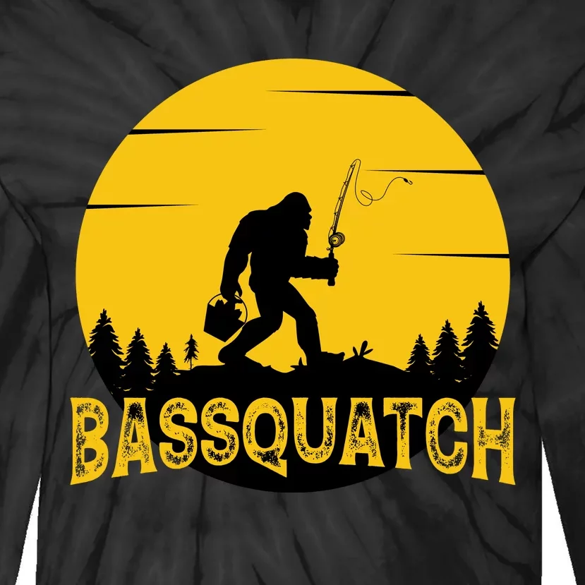 Bassquatch Bigfoot Bass Fishing Tie-Dye Long Sleeve Shirt