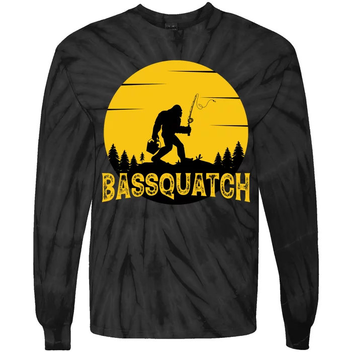 Bassquatch Bigfoot Bass Fishing Tie-Dye Long Sleeve Shirt