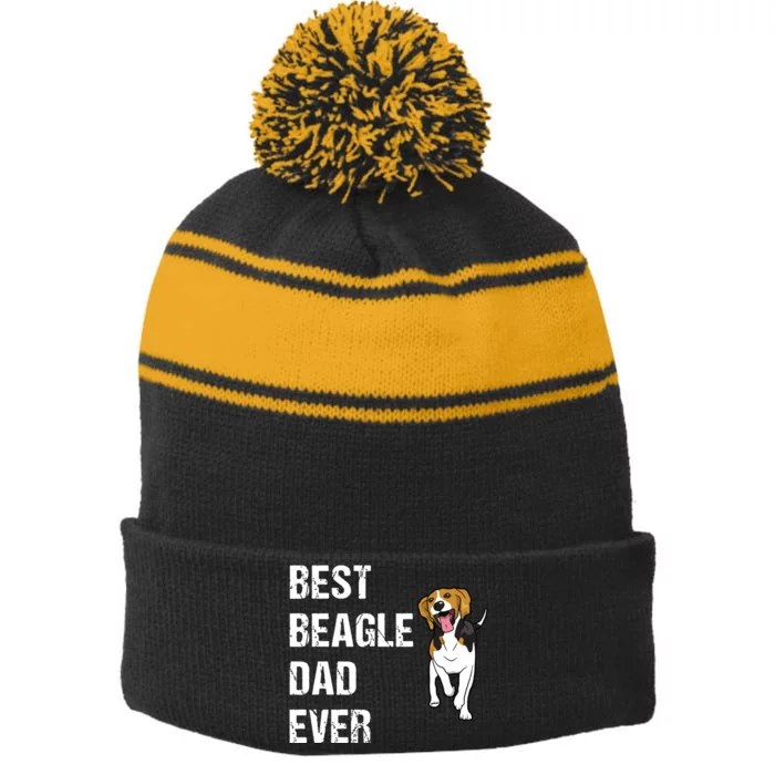 Beagle Best Beagle Dad Ever Stripe Pom Pom Beanie