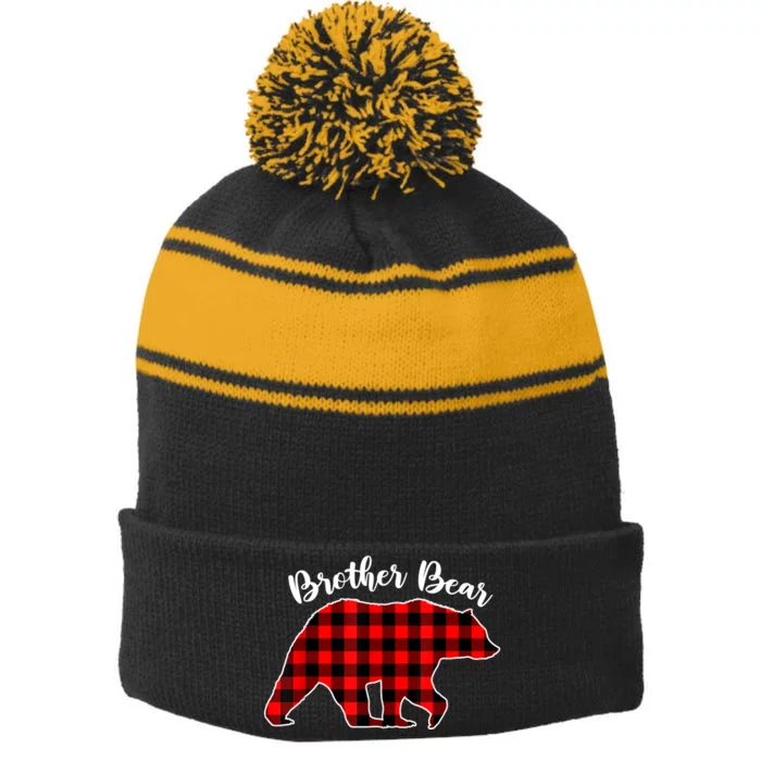 BROTHER BEAR Buffalo Plaid Red Funny Christmas Pajama Family Stripe Pom Pom Beanie